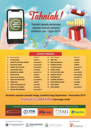 JomKirim Winners Jun - Aug 2019 JomKirim Winners Jun - Aug 2019