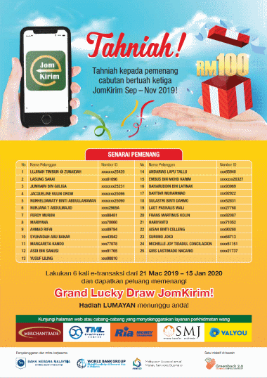 JomKirim Winners Sep - Nov 2019 JomKirim Winners Sep - Nov 2019